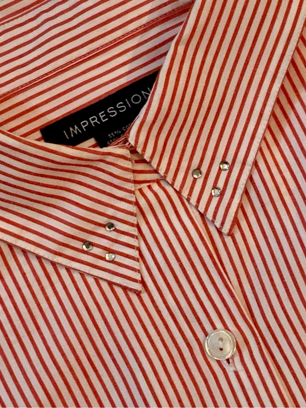Impressions Striped Red Embroidered Long-Sleeve Button-Up Shirt - Picture 5 of 10